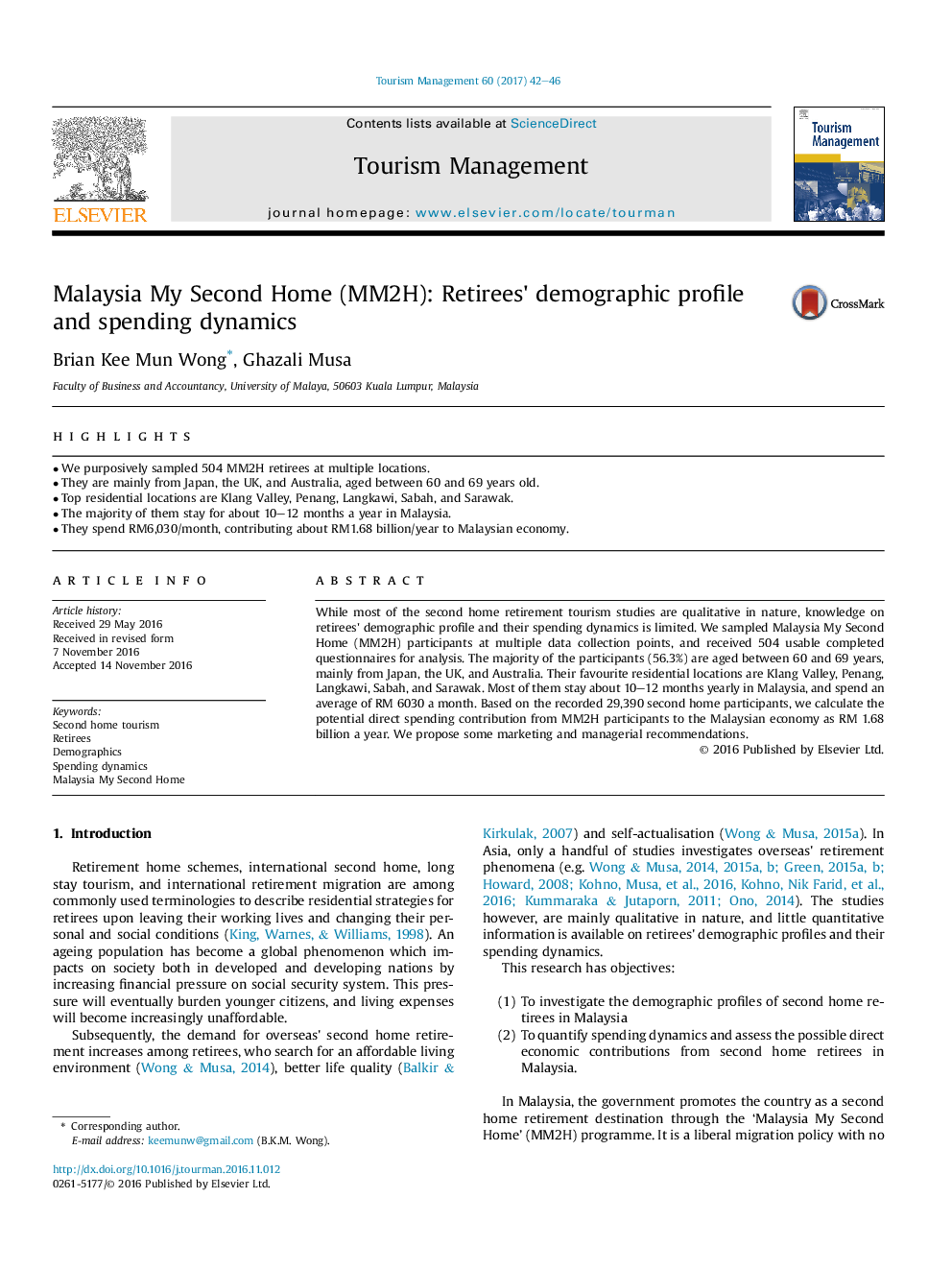 Malaysia My Second Home (MM2H): Retirees' demographic profile and spending dynamics