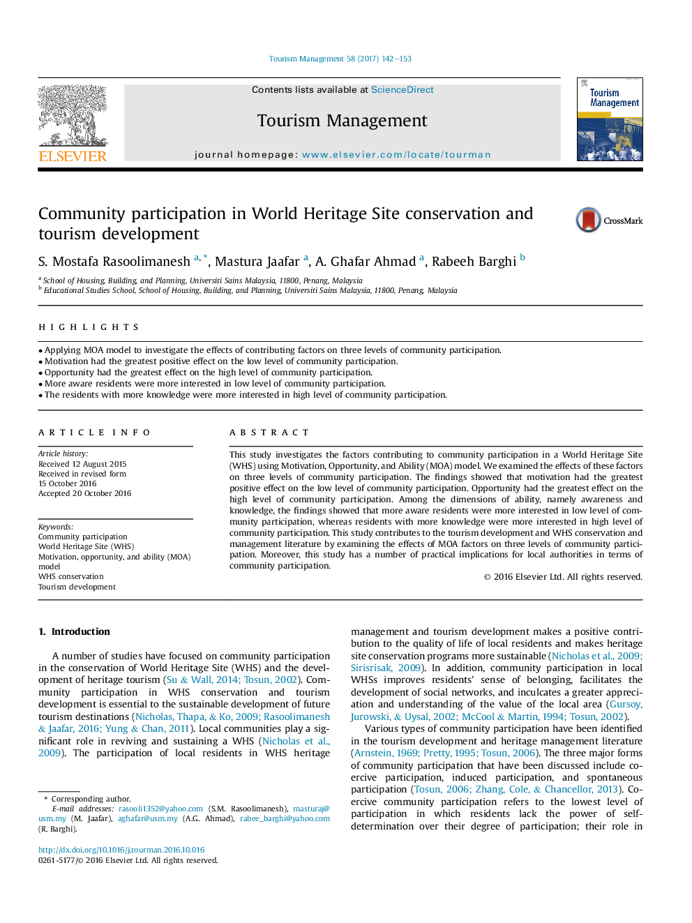 Community participation in World Heritage Site conservation and tourism development