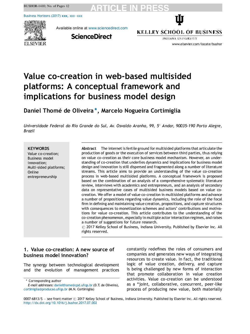 Value co-creation in web-based multisided platforms: A conceptual framework and implications for business model design