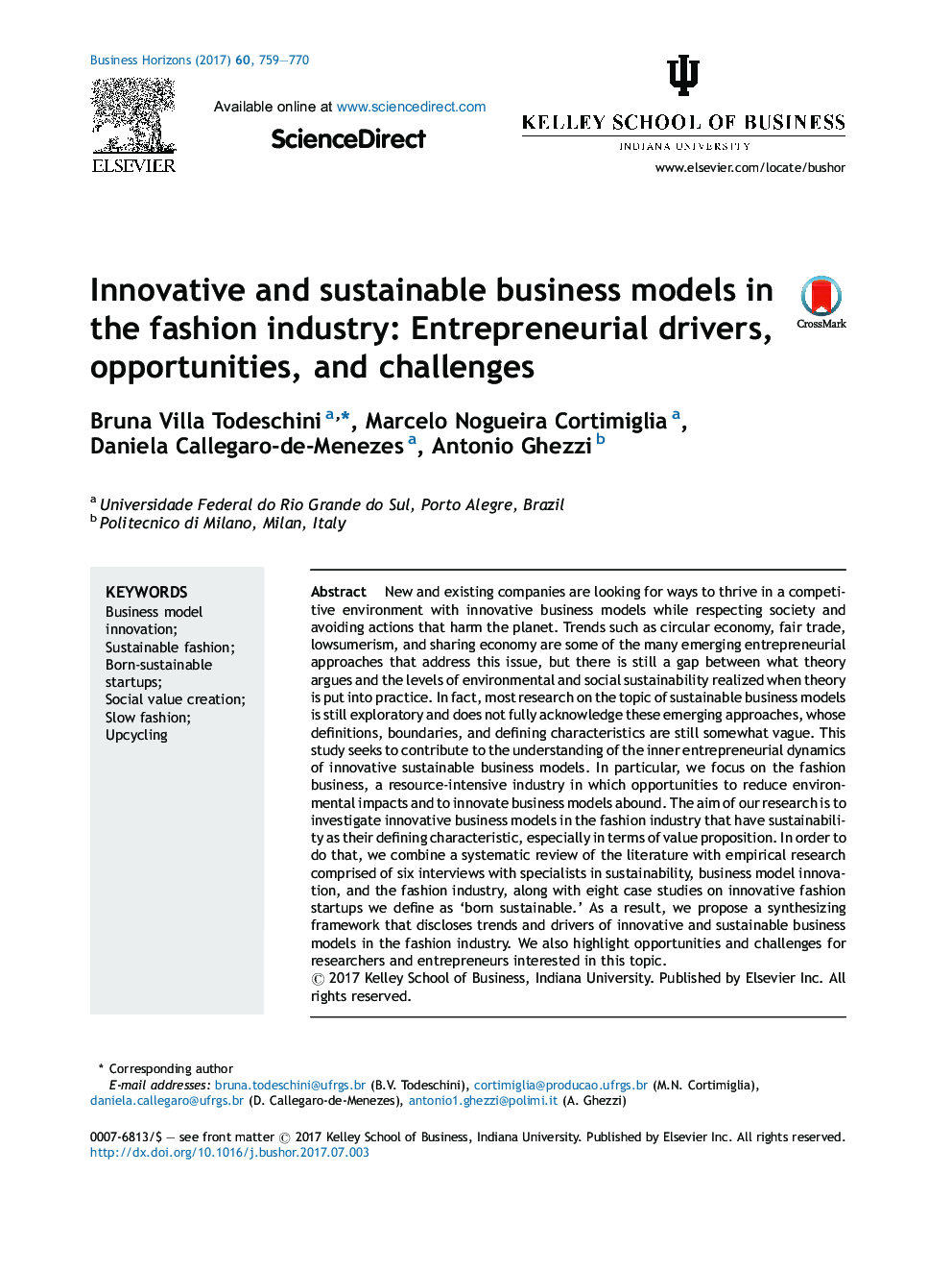 مدل های نوآورانه و پایدار کسب و کار در صنعت مد: رانندگان کارآفرینی، فرصت ها و چالش ها 
