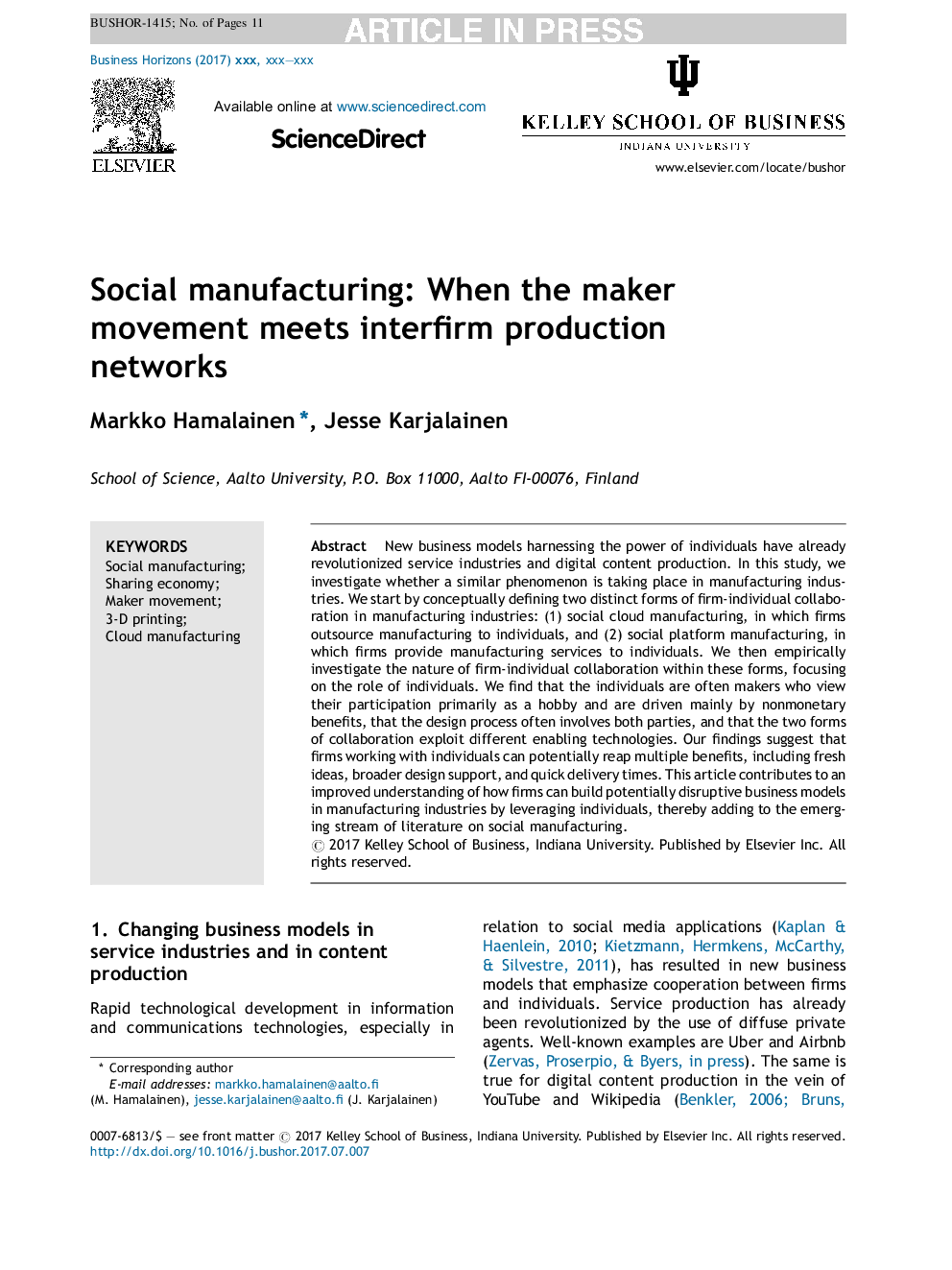 Social manufacturing: When the maker movement meets interfirm production networks