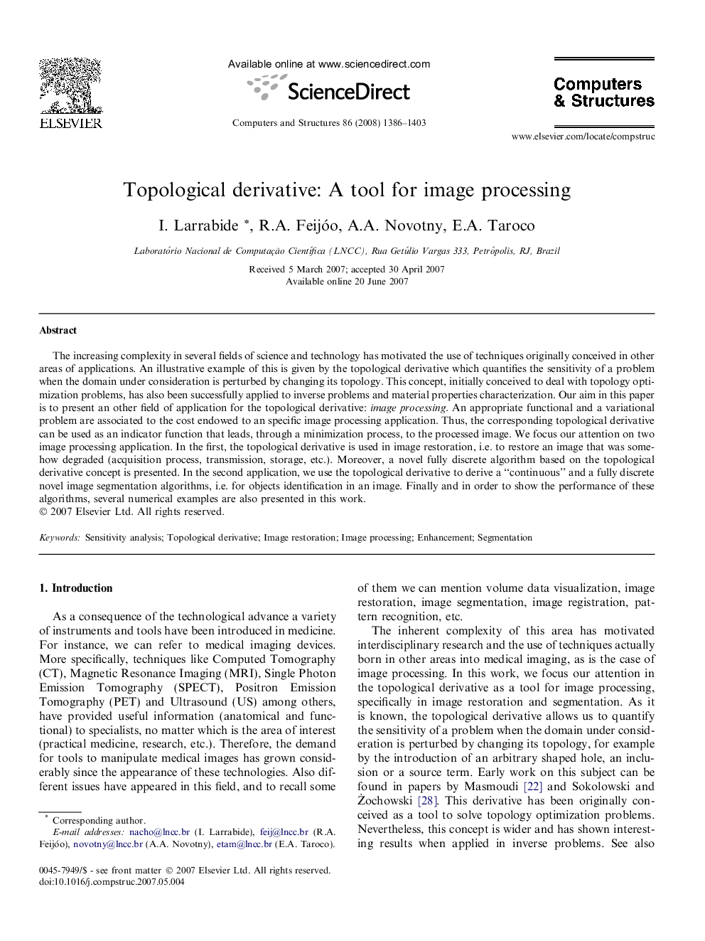 Topological derivative: A tool for image processing