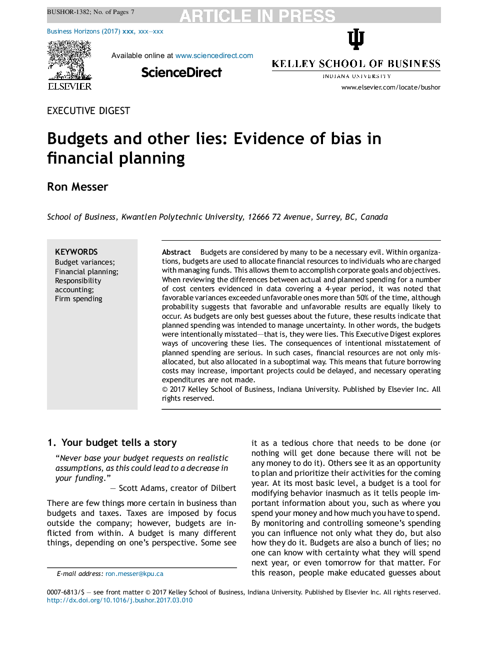 Budgets and other lies: Evidence of bias in financial planning