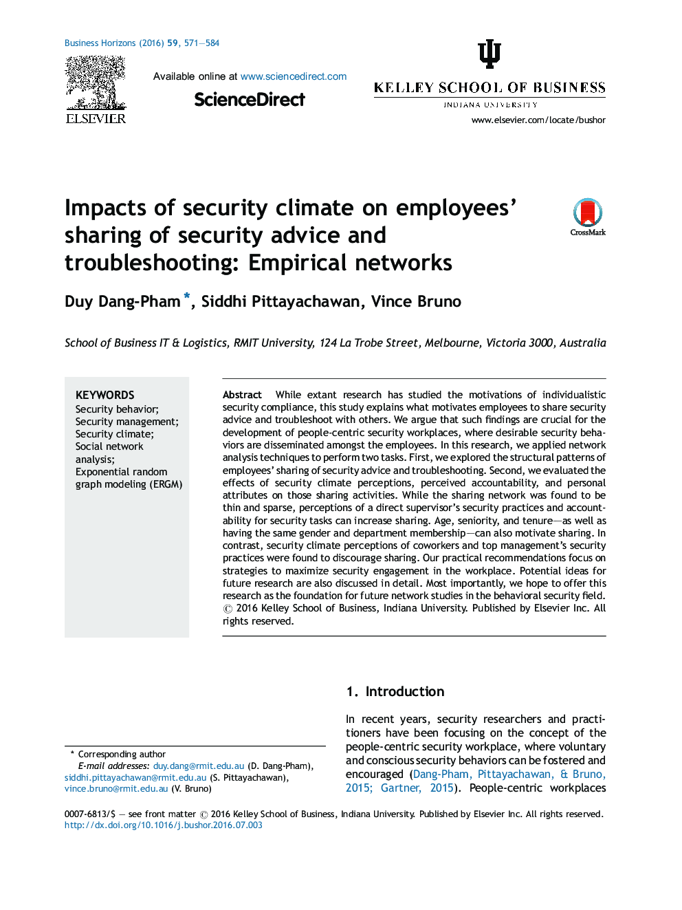 Impacts of security climate on employees' sharing of security advice and troubleshooting: Empirical networks