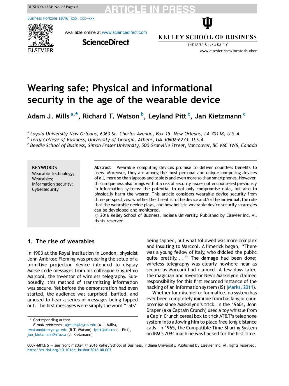 Wearing safe: Physical and informational security in the age of the wearable device