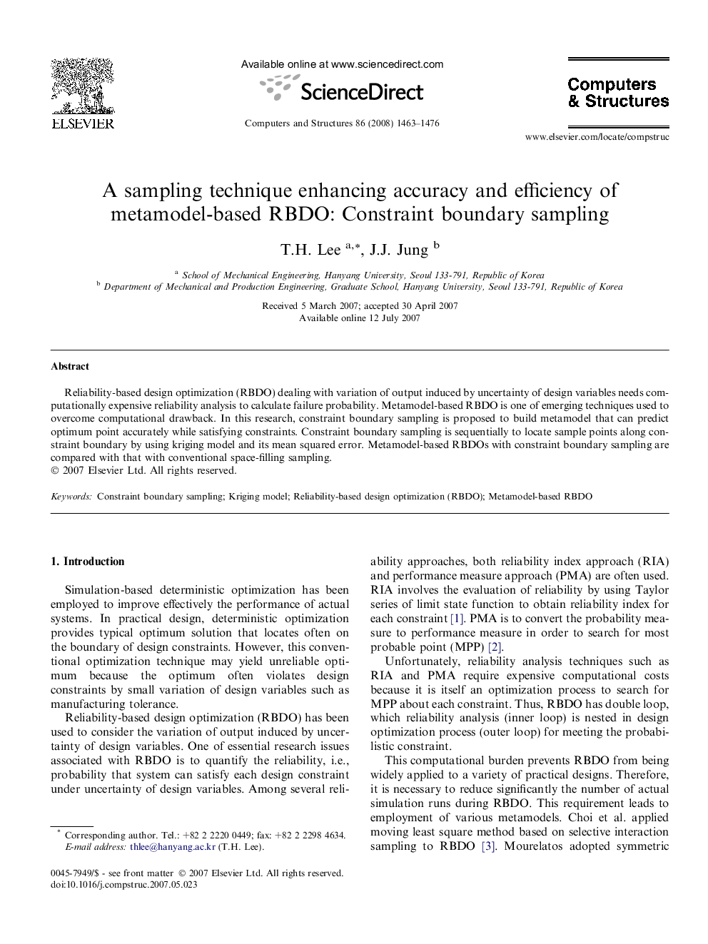 A sampling technique enhancing accuracy and efficiency of metamodel-based RBDO: Constraint boundary sampling