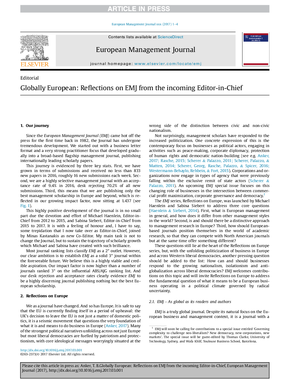 Globally European: Reflections on EMJ from the incoming Editor-in-Chief