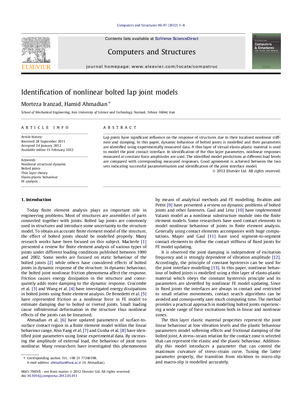 Identification of nonlinear bolted lap joint models