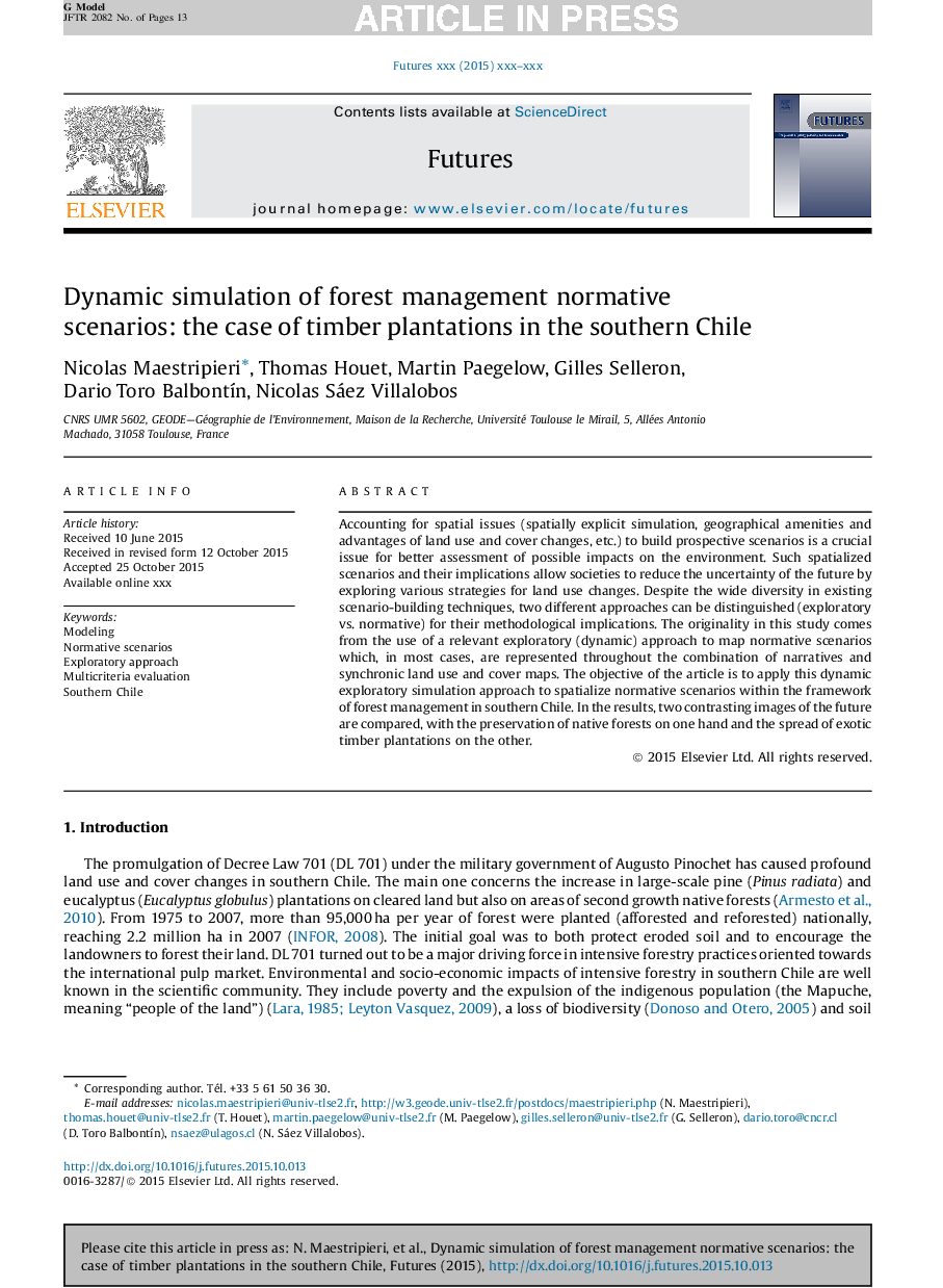 Dynamic simulation of forest management normative scenarios: the case of timber plantations in the southern Chile