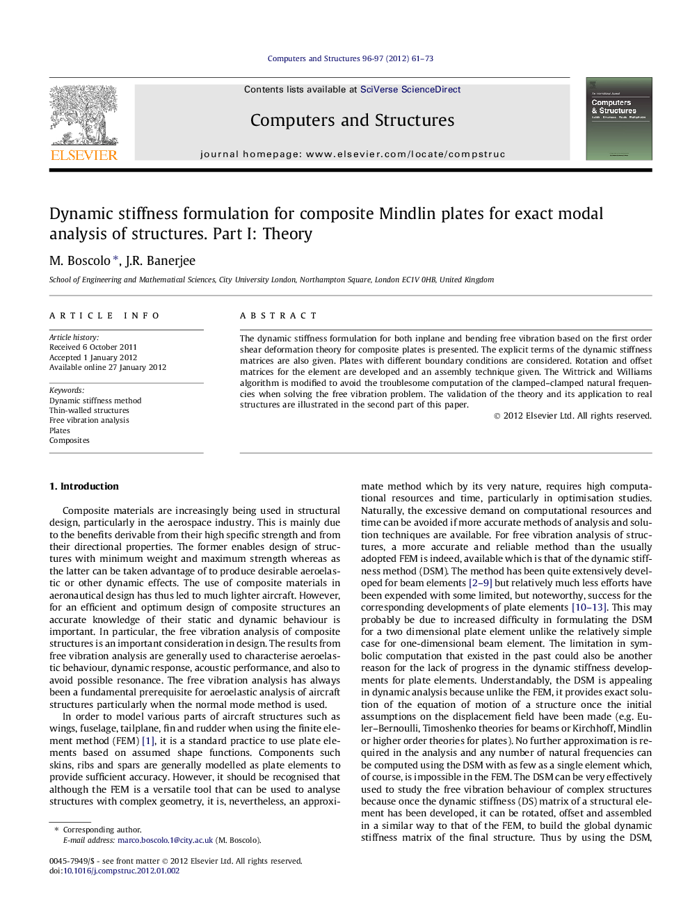 Dynamic stiffness formulation for composite Mindlin plates for exact modal analysis of structures. Part I: Theory