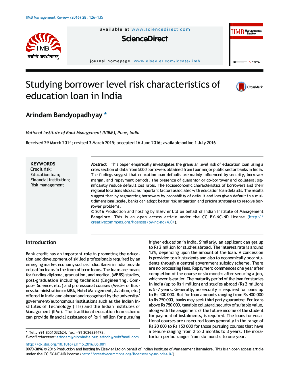مطالعه ویژگی های ریسک وام گیرنده در مورد وام تحصیلی در هند 