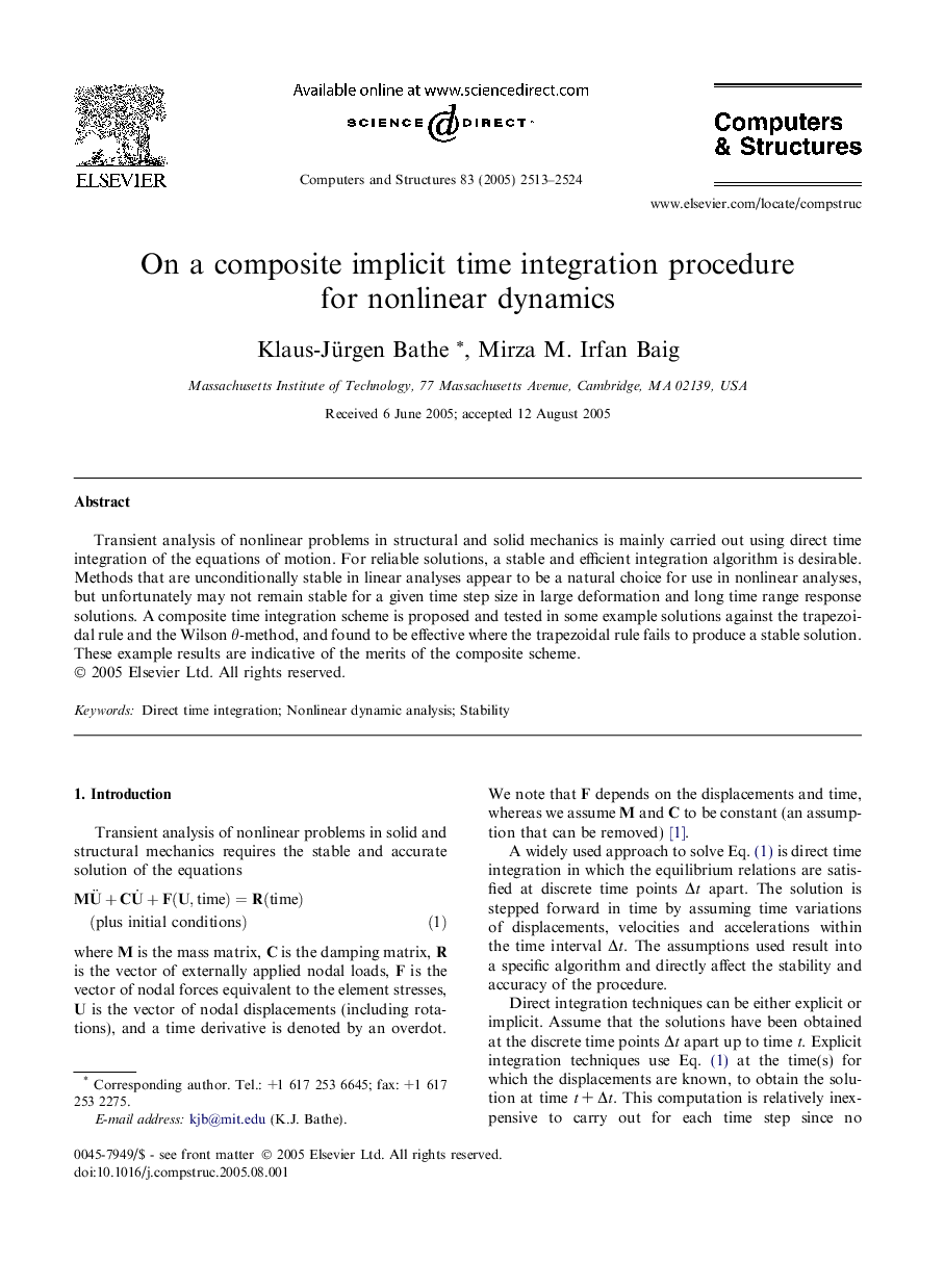 On a composite implicit time integration procedure for nonlinear dynamics