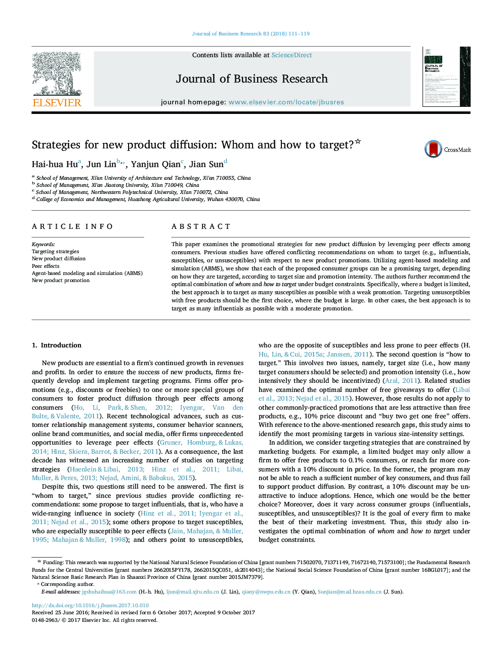 Strategies for new product diffusion: Whom and how to target?