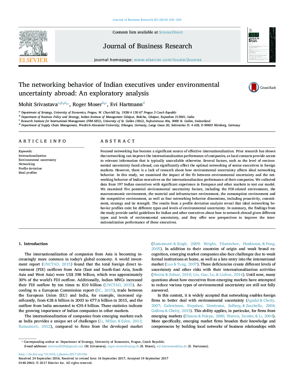 The networking behavior of Indian executives under environmental uncertainty abroad: An exploratory analysis