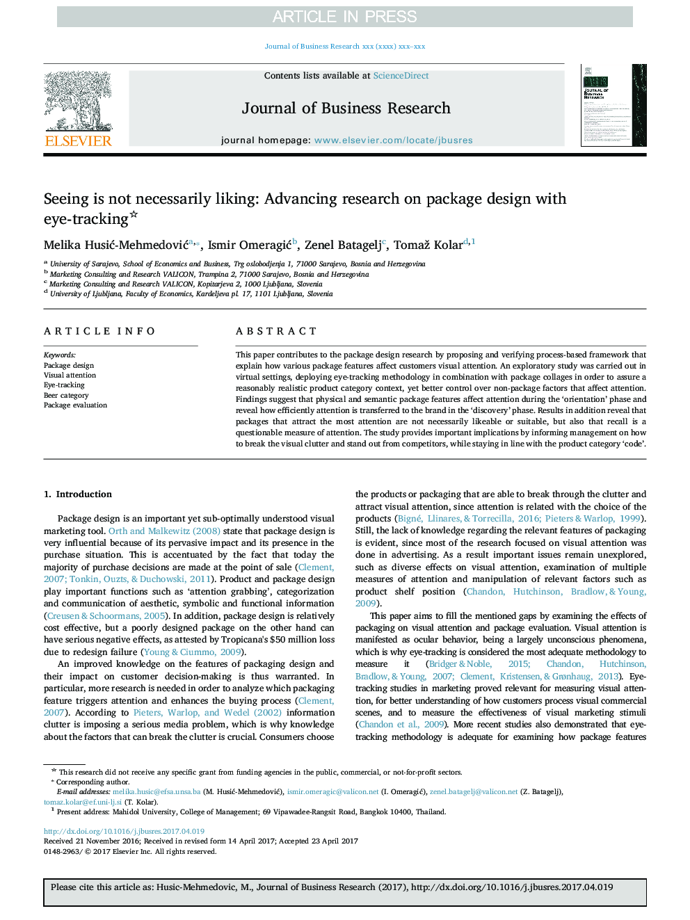 Seeing is not necessarily liking: Advancing research on package design with eye-tracking