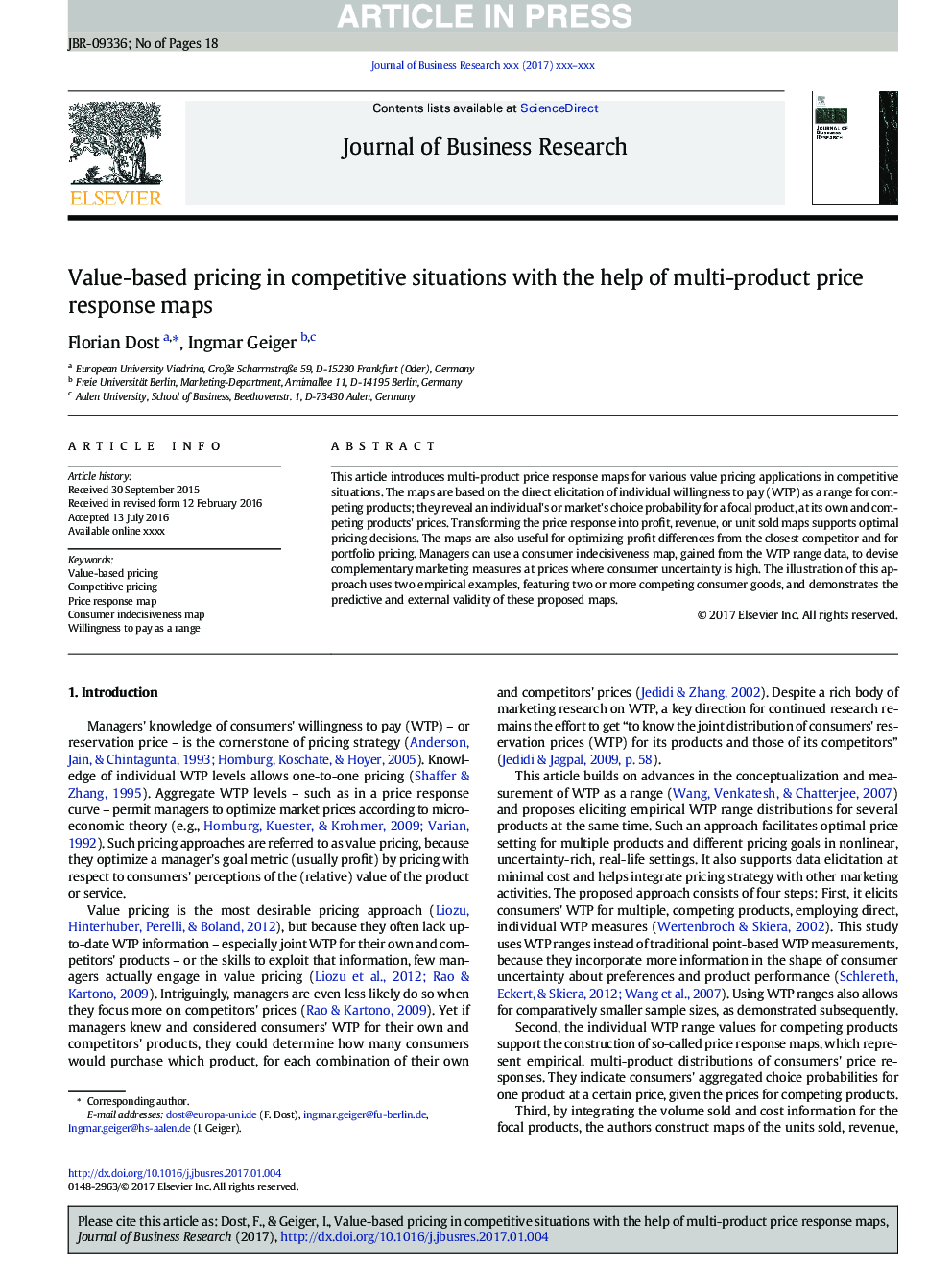 Value-based pricing in competitive situations with the help of multi-product price response maps