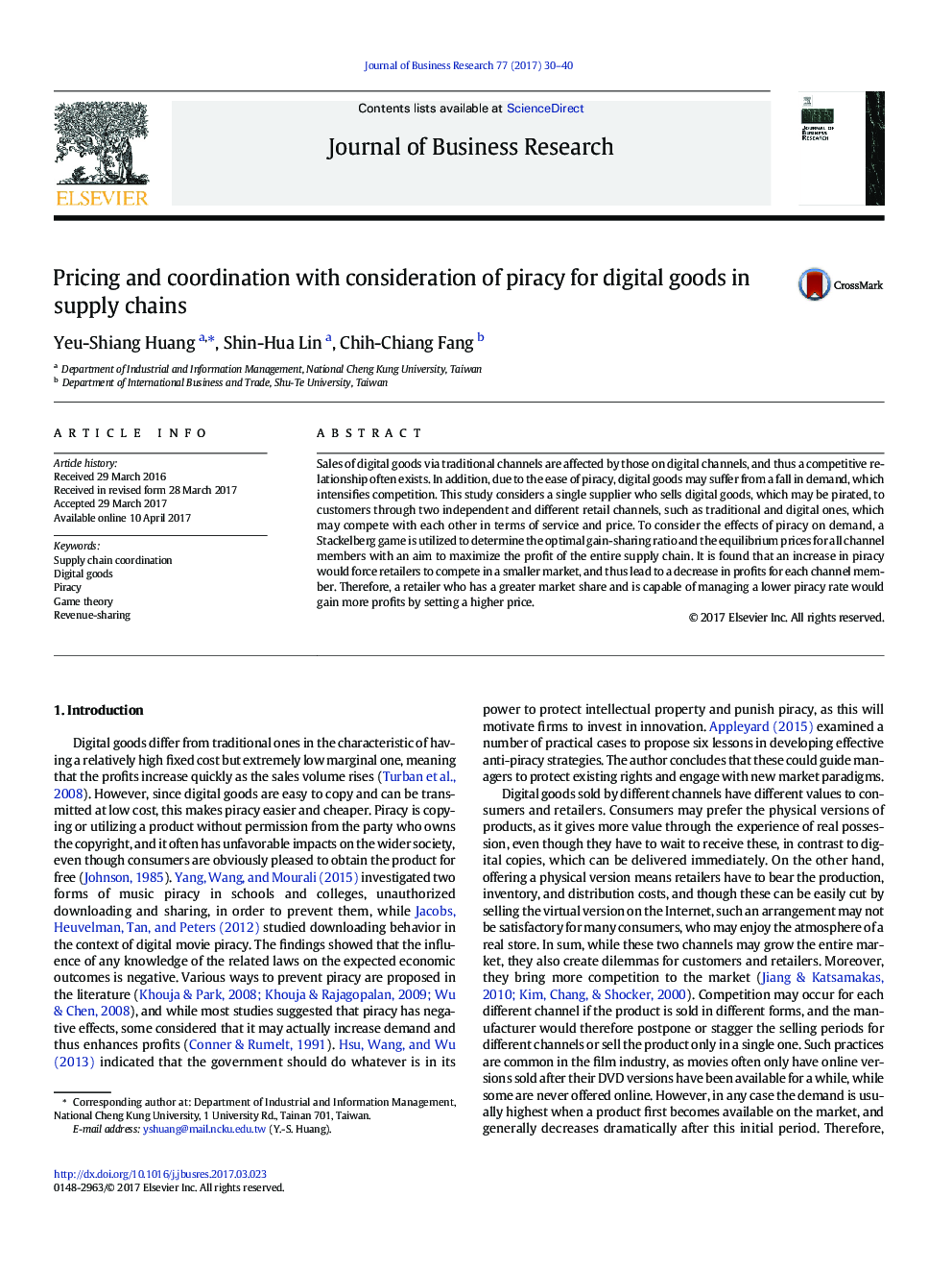 Pricing and coordination with consideration of piracy for digital goods in supply chains