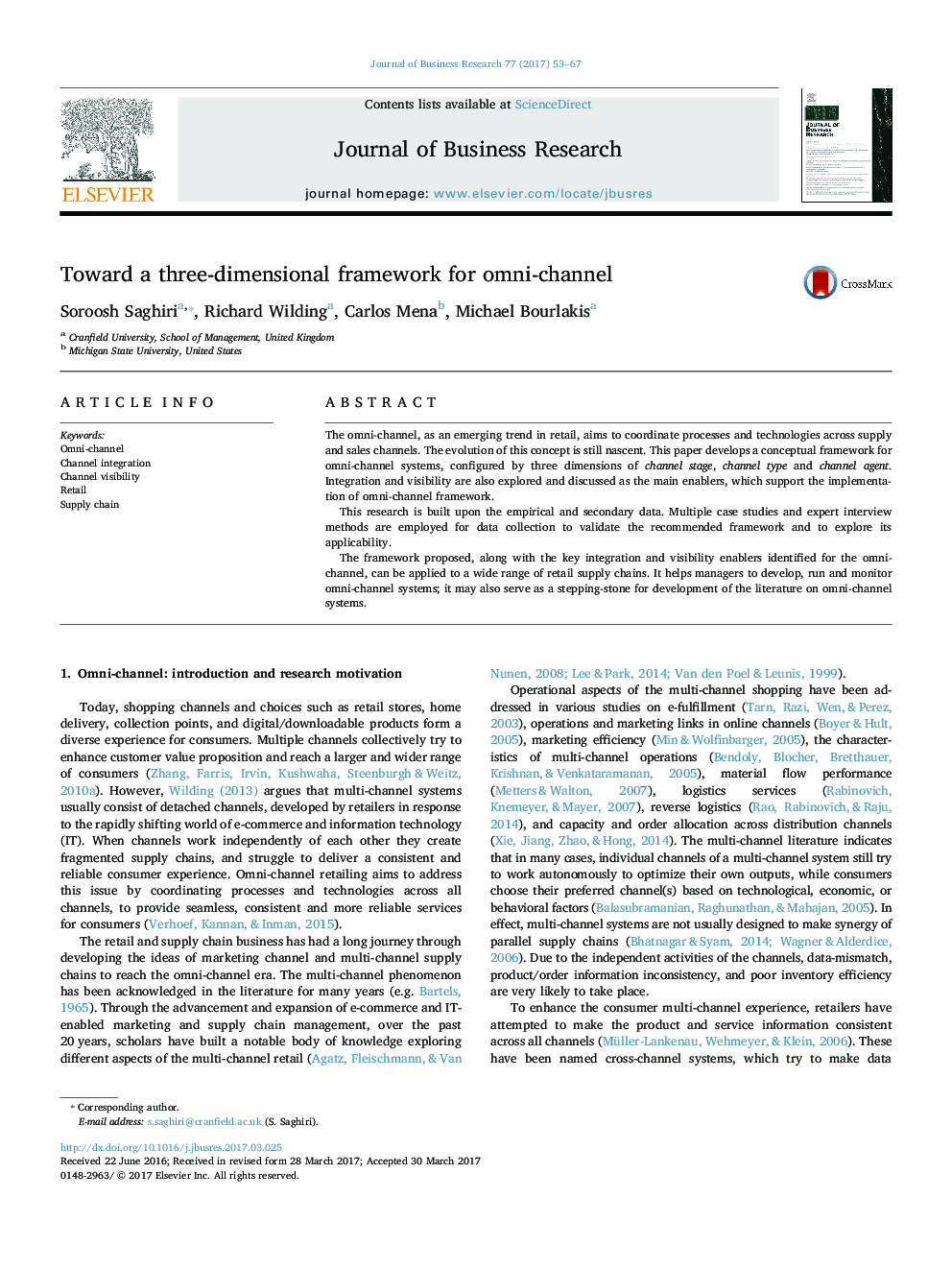 Toward a three-dimensional framework for omni-channel