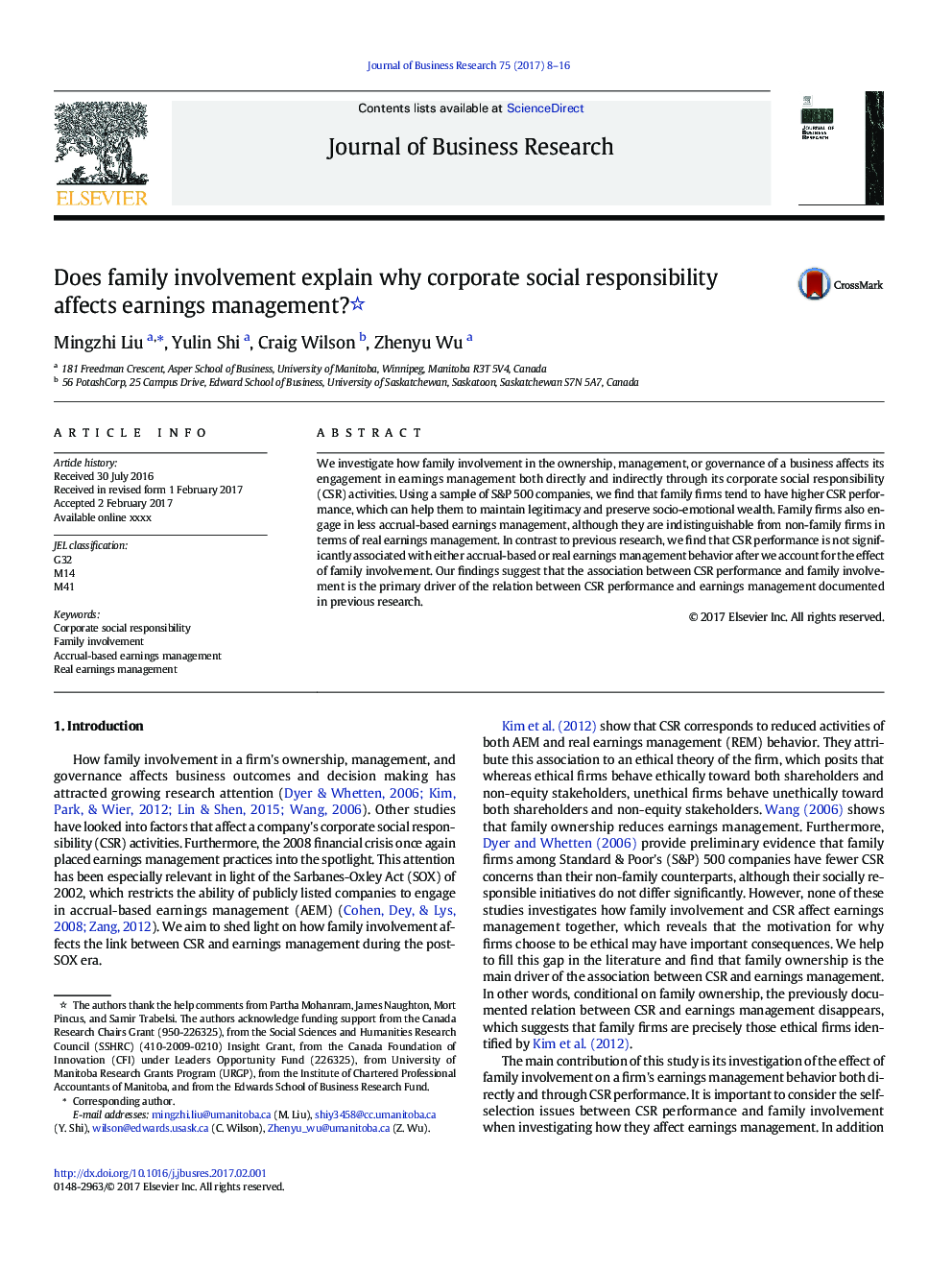 Does family involvement explain why corporate social responsibility affects earnings management?