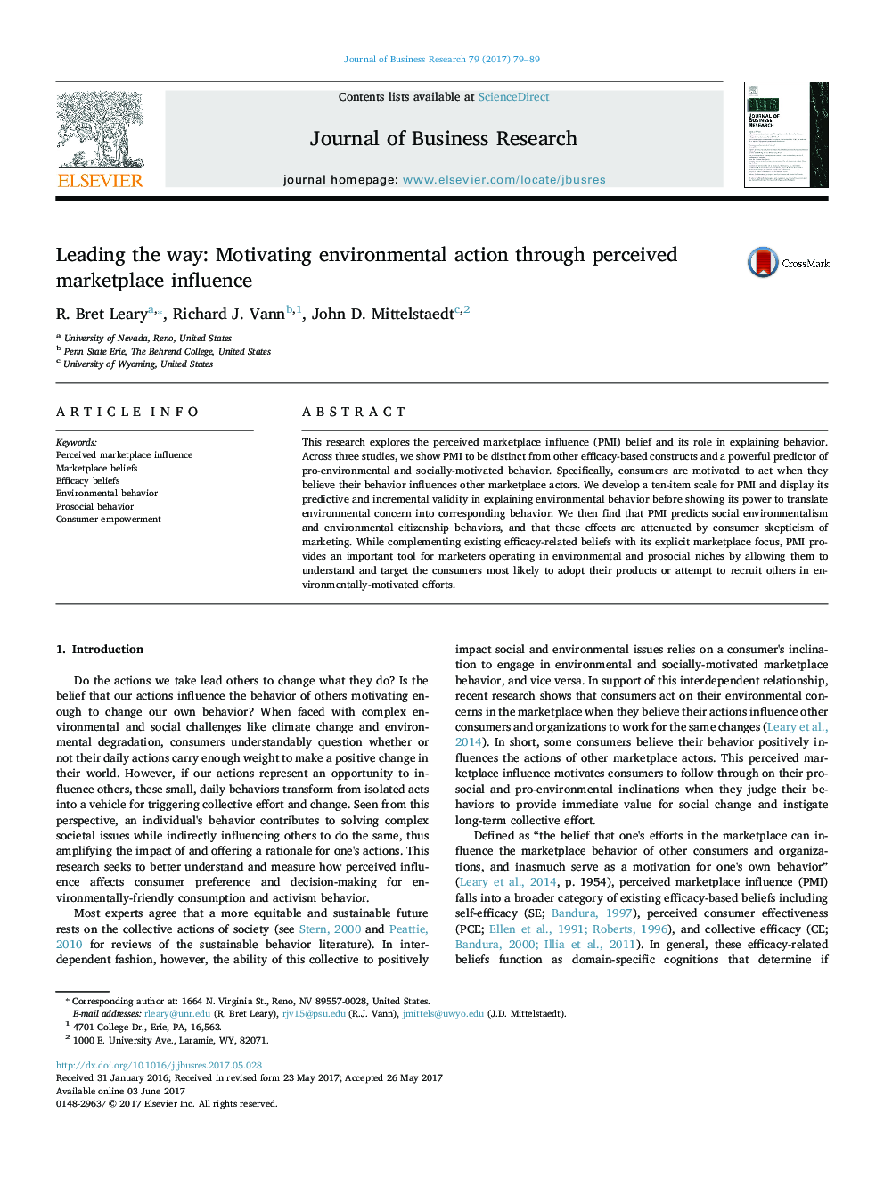 Leading the way: Motivating environmental action through perceived marketplace influence