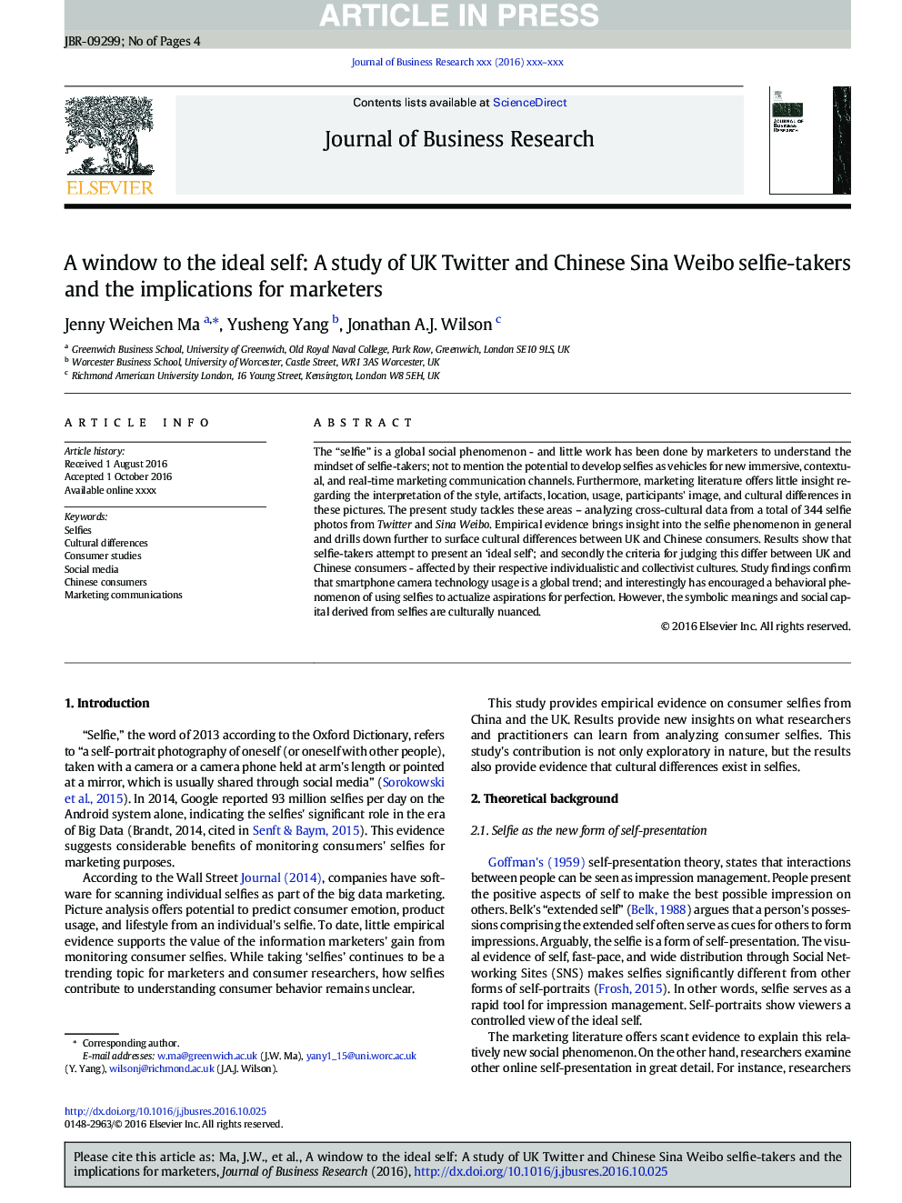 A window to the ideal self: A study of UK Twitter and Chinese Sina Weibo selfie-takers and the implications for marketers