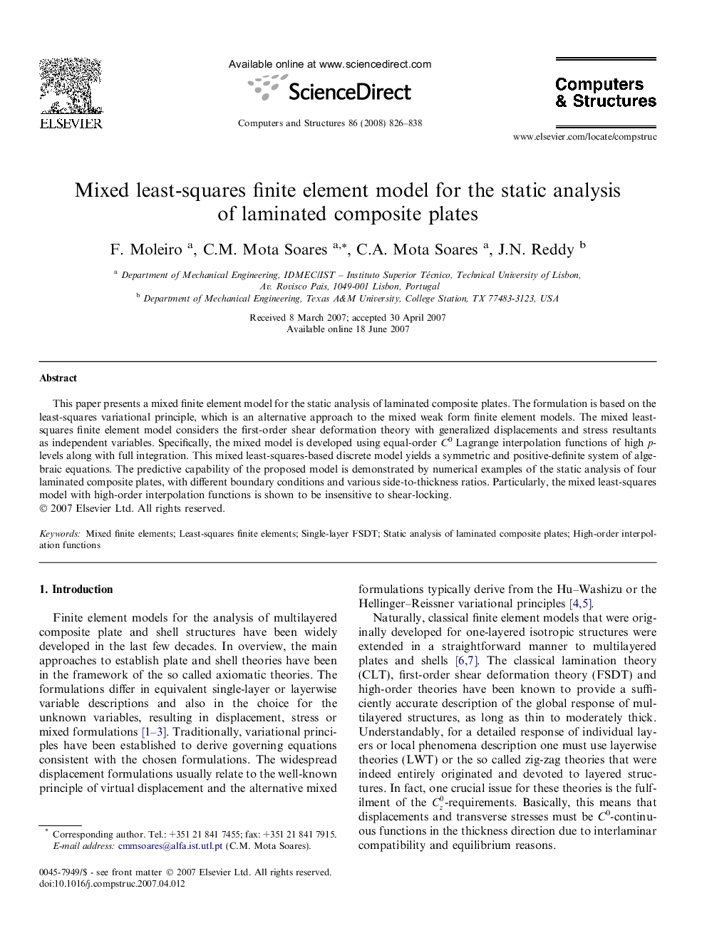 Mixed least-squares finite element model for the static analysis of laminated composite plates