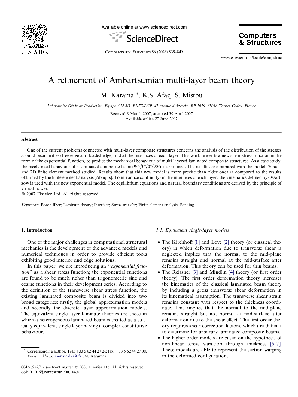 A refinement of Ambartsumian multi-layer beam theory