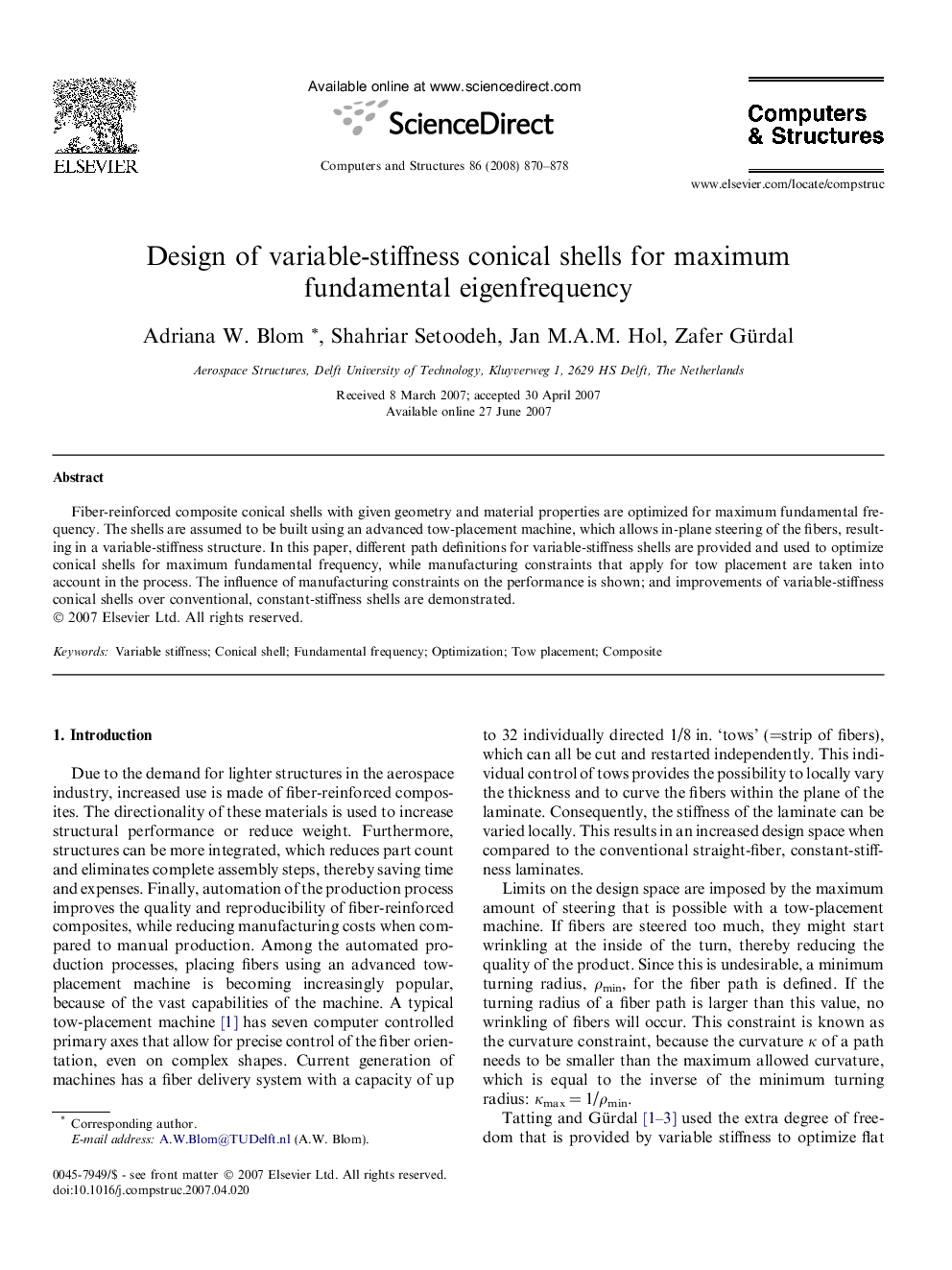 Design of variable-stiffness conical shells for maximum fundamental eigenfrequency