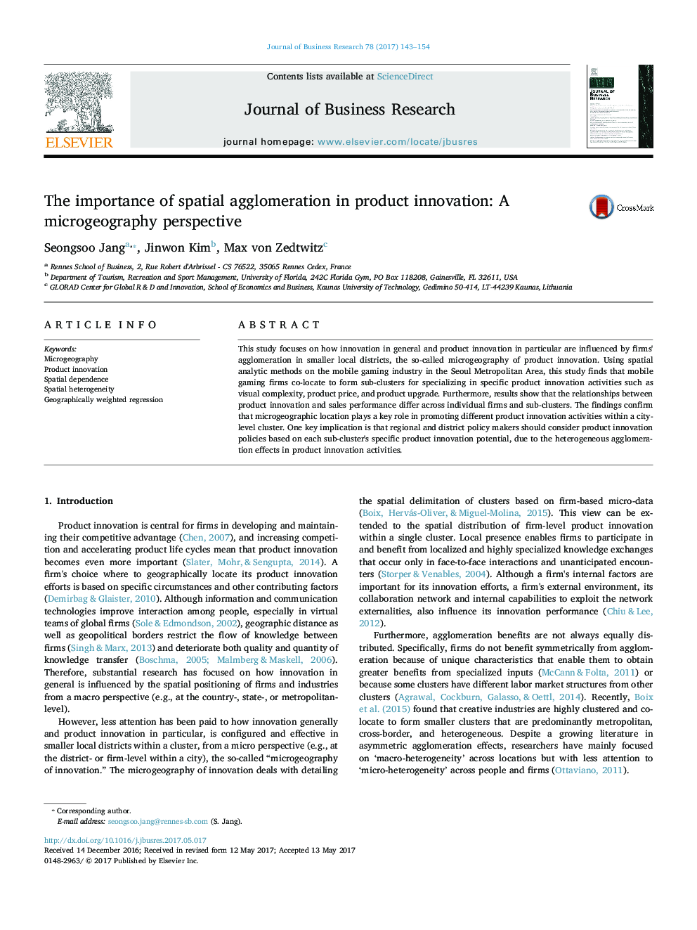 The importance of spatial agglomeration in product innovation: A microgeography perspective