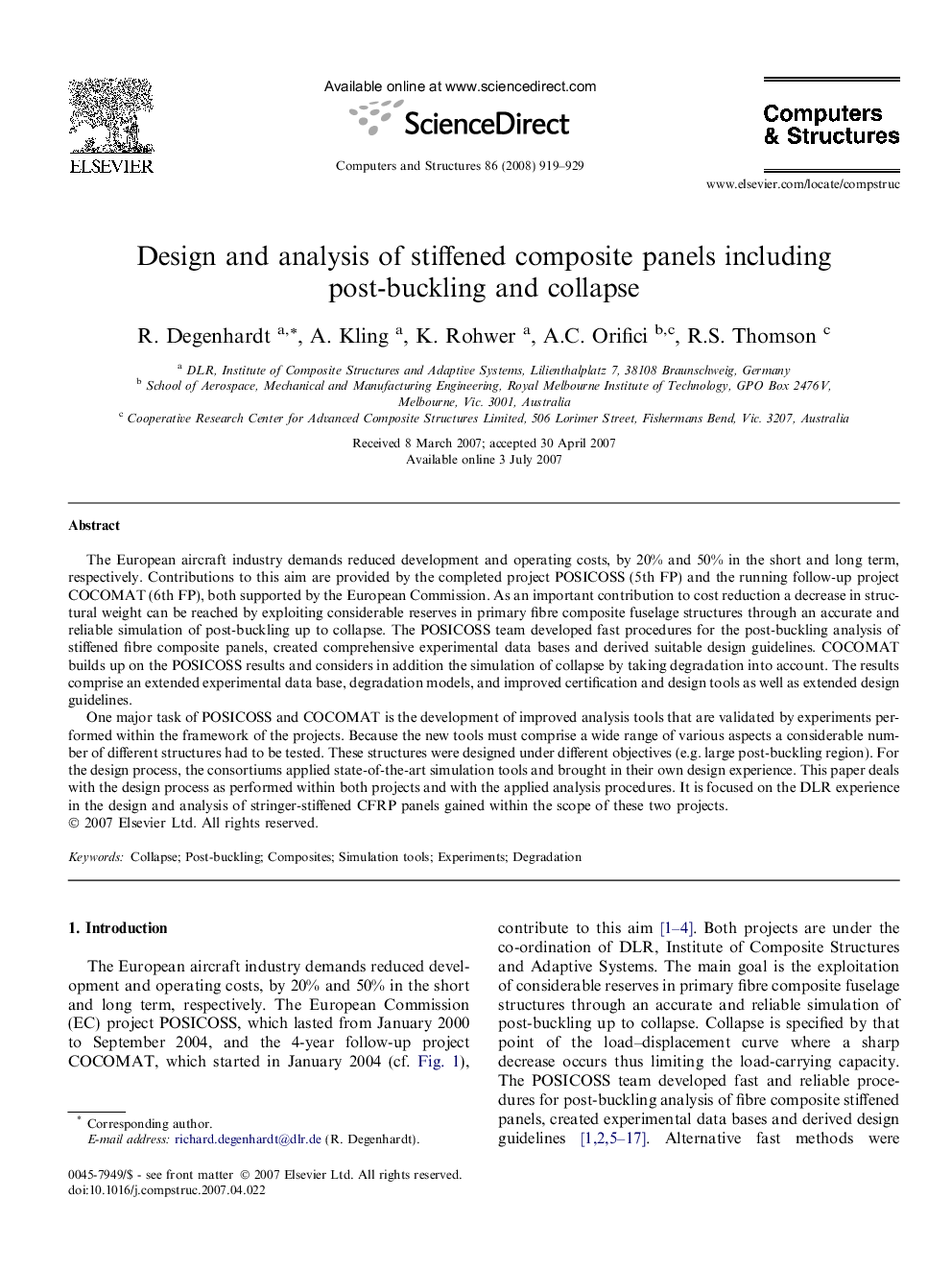 Design and analysis of stiffened composite panels including post-buckling and collapse