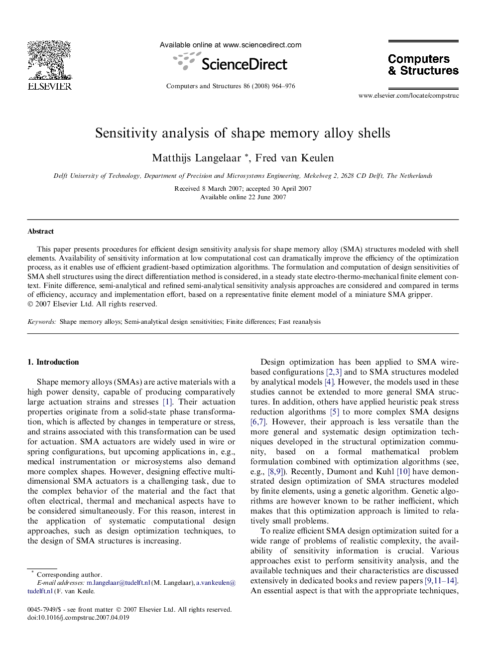 Sensitivity analysis of shape memory alloy shells