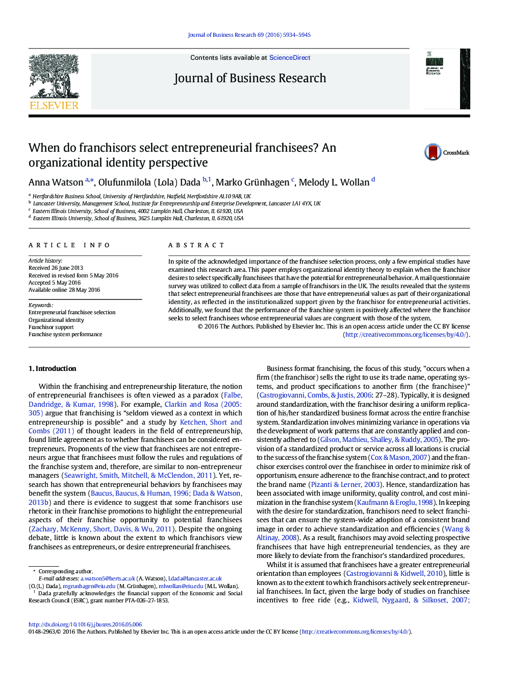 When do franchisors select entrepreneurial franchisees? An organizational identity perspective