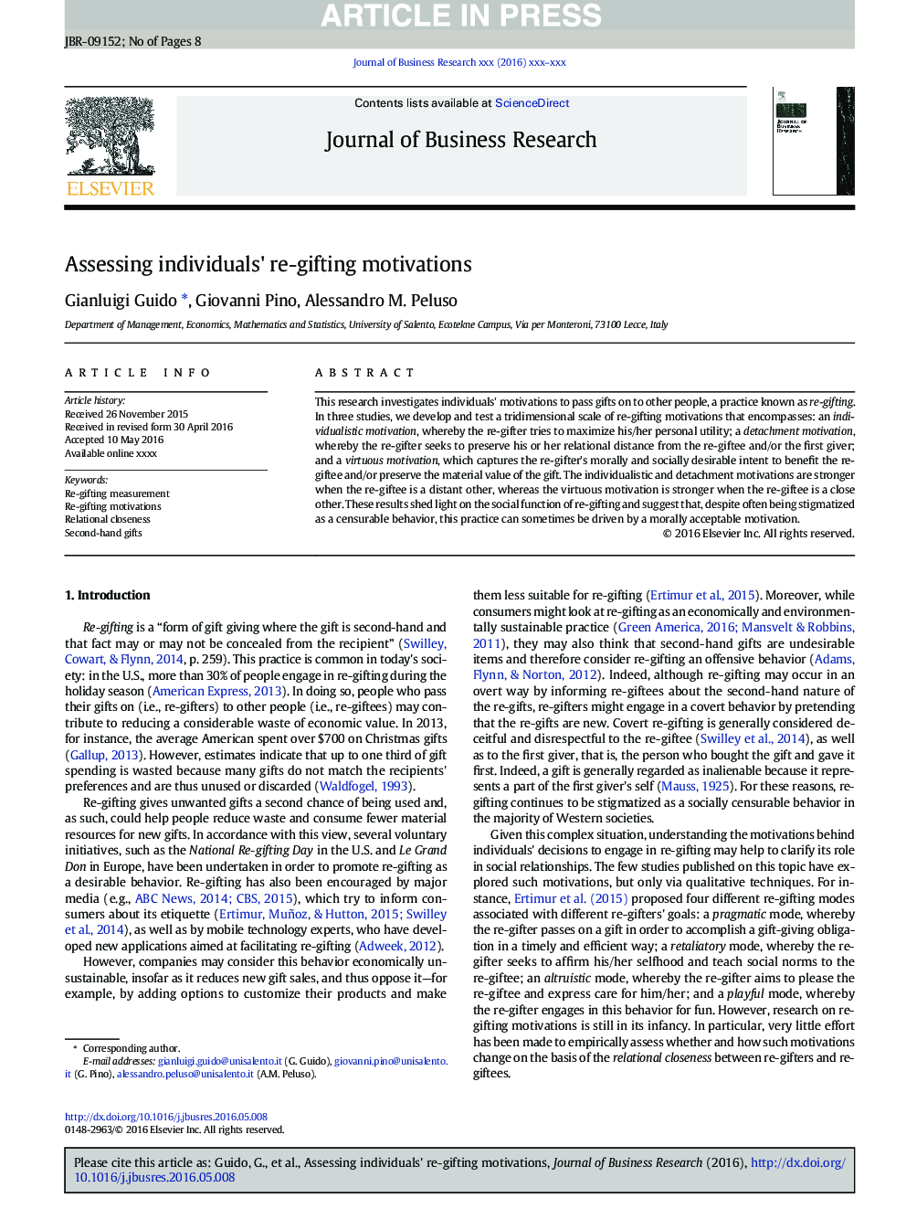 Assessing individuals' re-gifting motivations