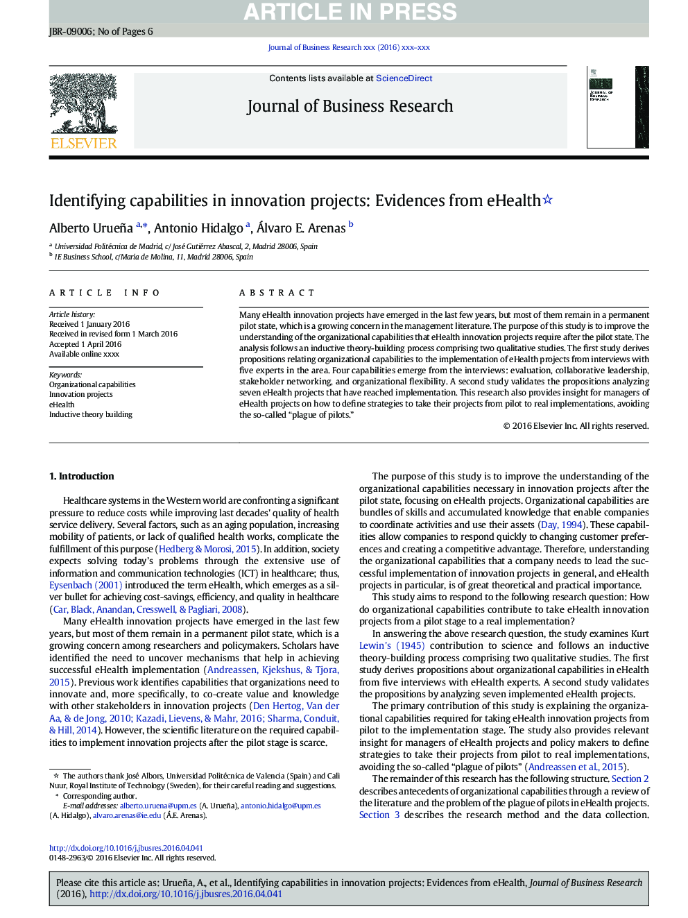 Identifying capabilities in innovation projects: Evidences from eHealth