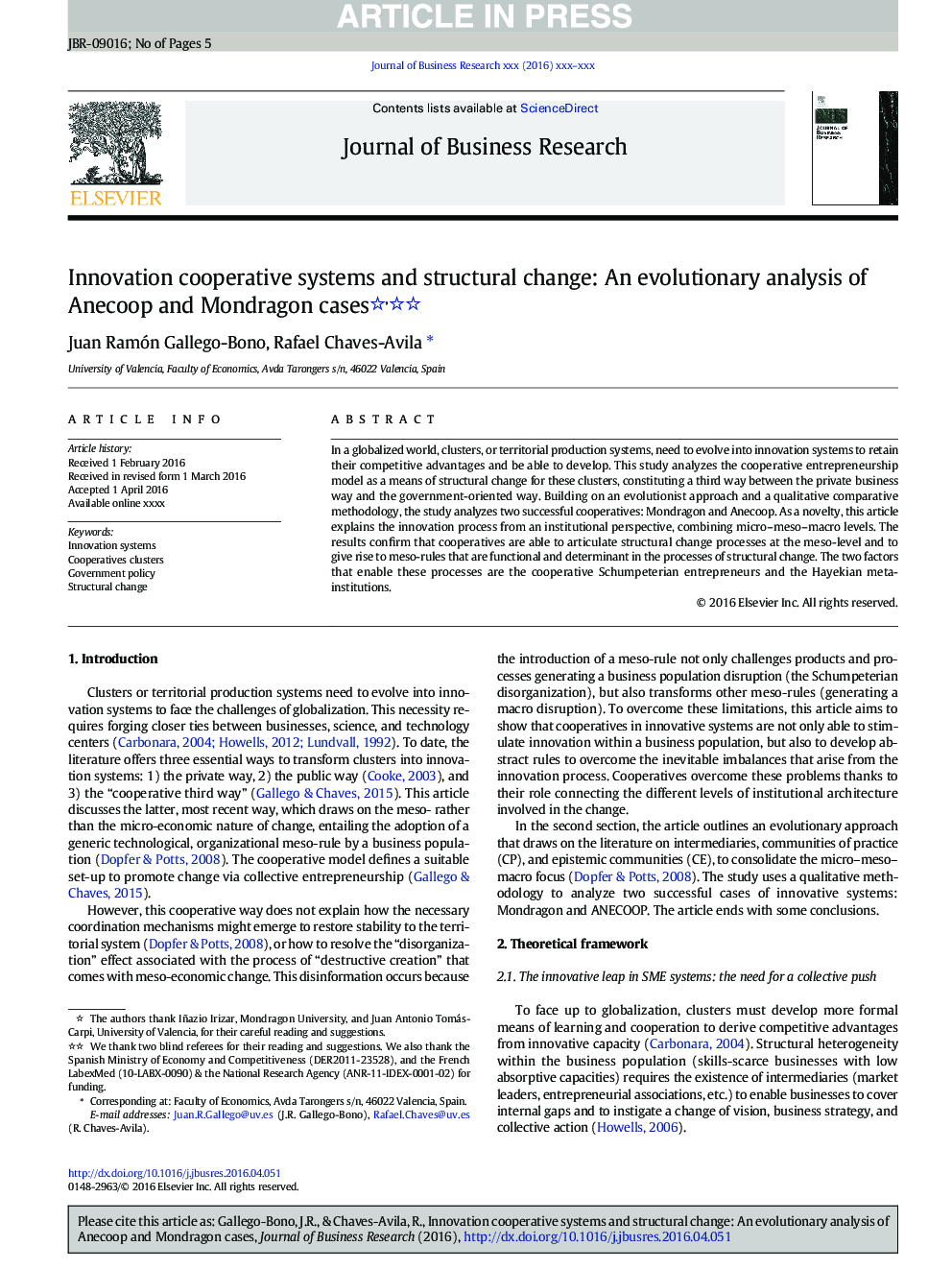 Innovation cooperative systems and structural change: An evolutionary analysis of Anecoop and Mondragon cases