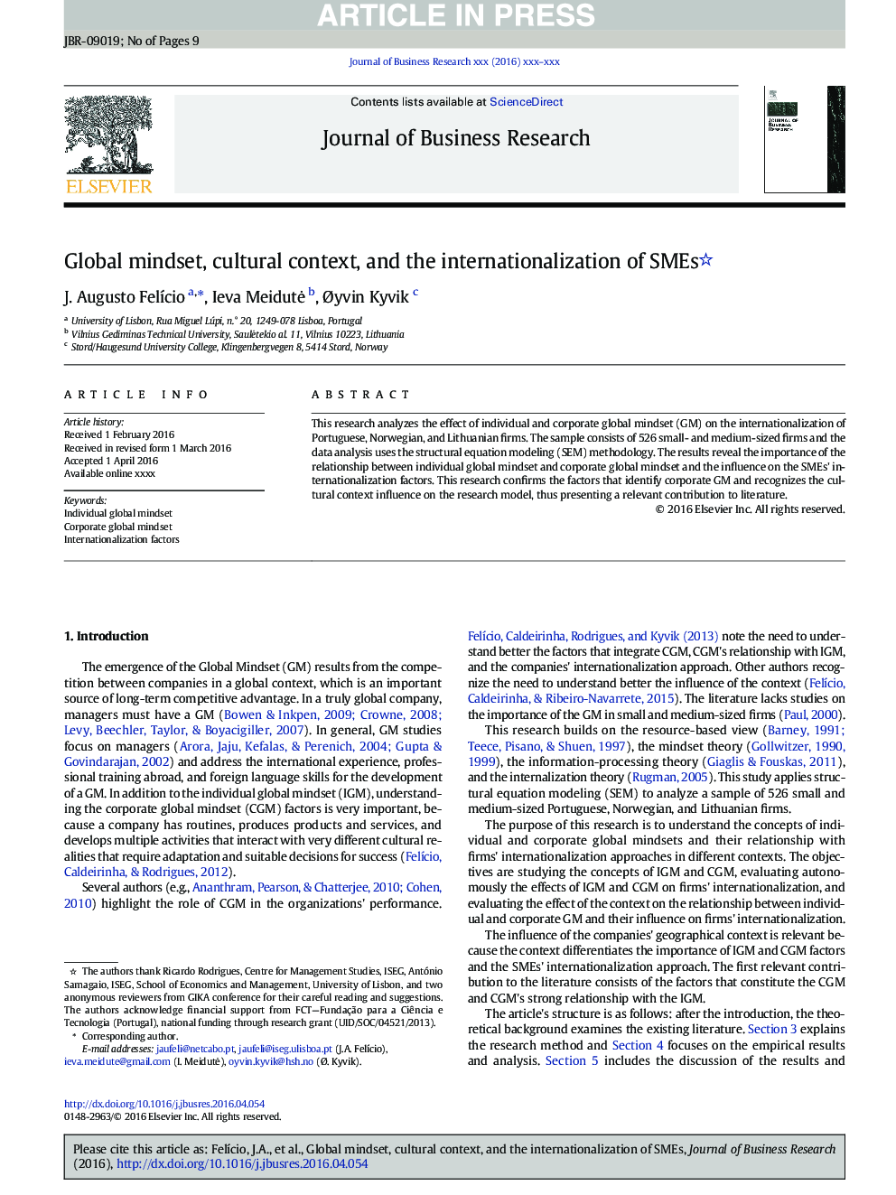 Global mindset, cultural context, and the internationalization of SMEs