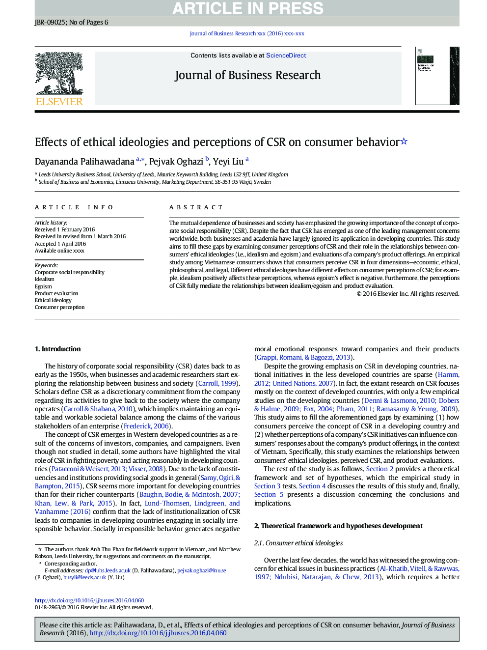 Effects of ethical ideologies and perceptions of CSR on consumer behavior