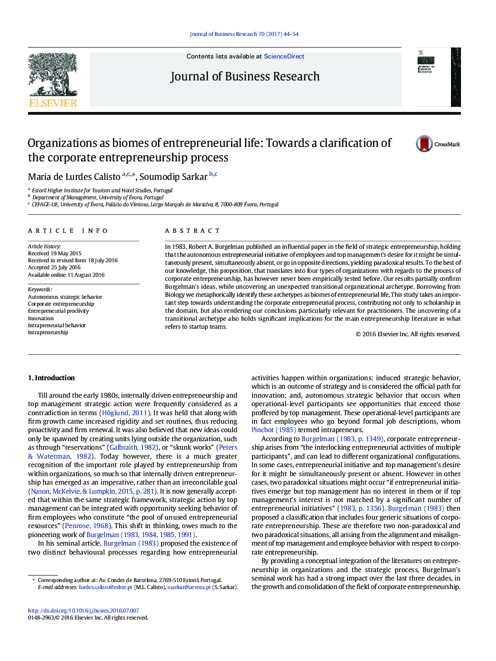 Organizations as biomes of entrepreneurial life: Towards a clarification of the corporate entrepreneurship process