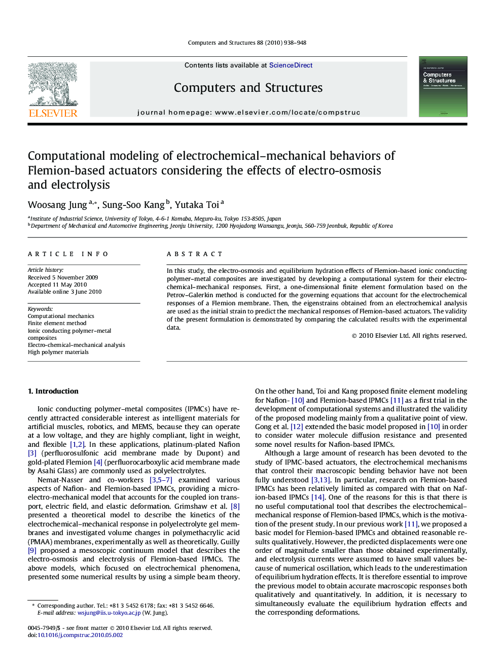 Computational modeling of electrochemical–mechanical behaviors of Flemion-based actuators considering the effects of electro-osmosis and electrolysis