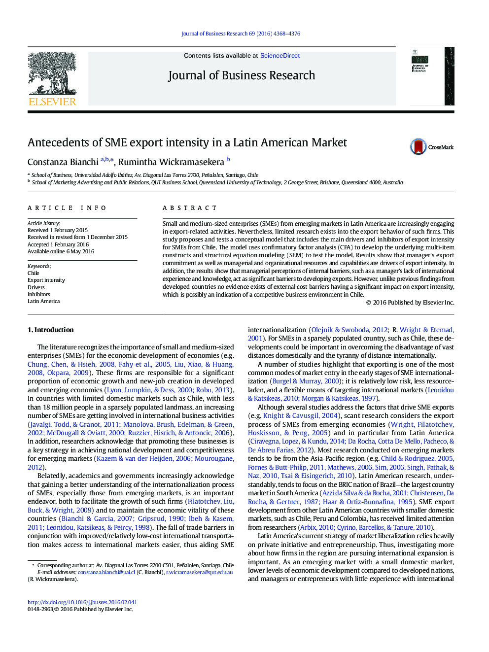 Antecedents of SME export intensity in a Latin American Market