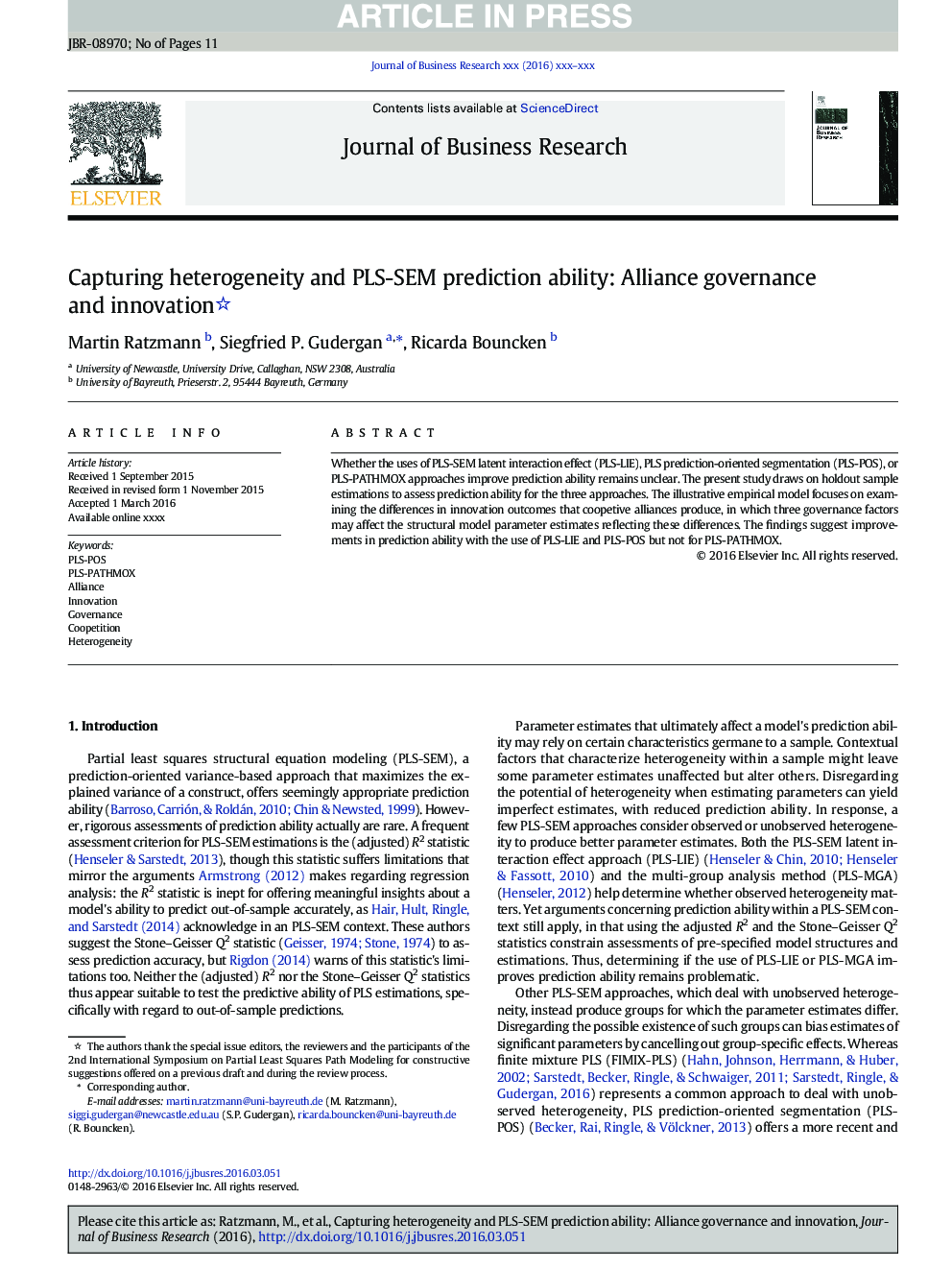 Capturing heterogeneity and PLS-SEM prediction ability: Alliance governance and innovation