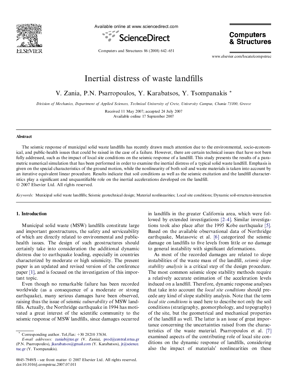 Inertial distress of waste landfills