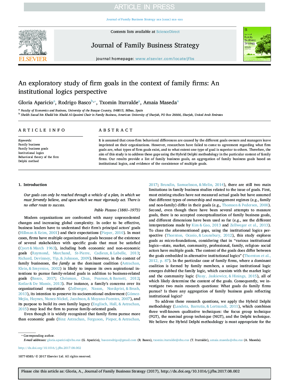 An exploratory study of firm goals in the context of family firms: An institutional logics perspective