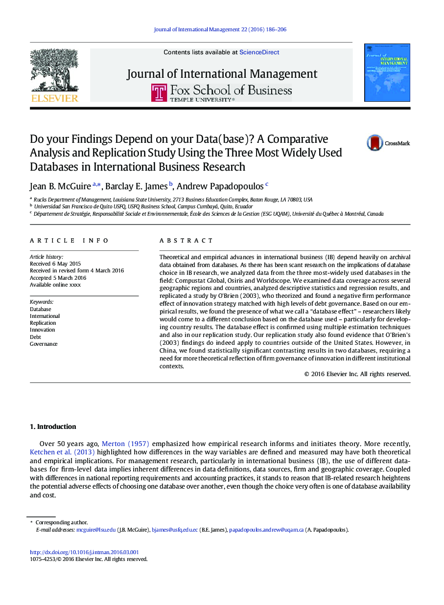 Do your Findings Depend on your Data(base)? A Comparative Analysis and Replication Study Using the Three Most Widely Used Databases in International Business Research