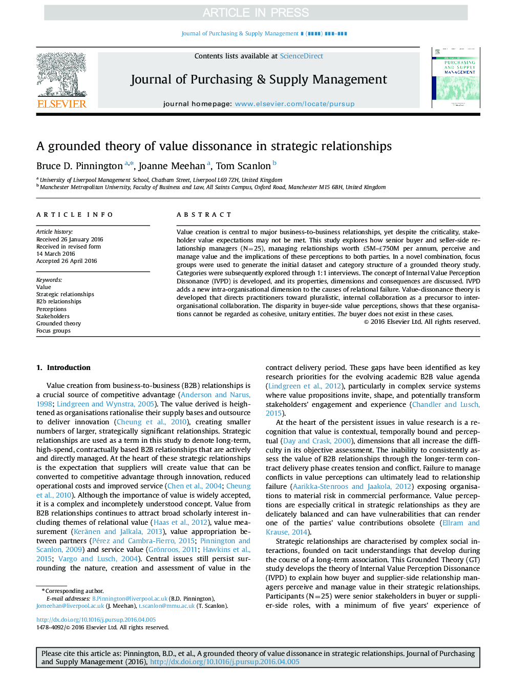 A grounded theory of value dissonance in strategic relationships