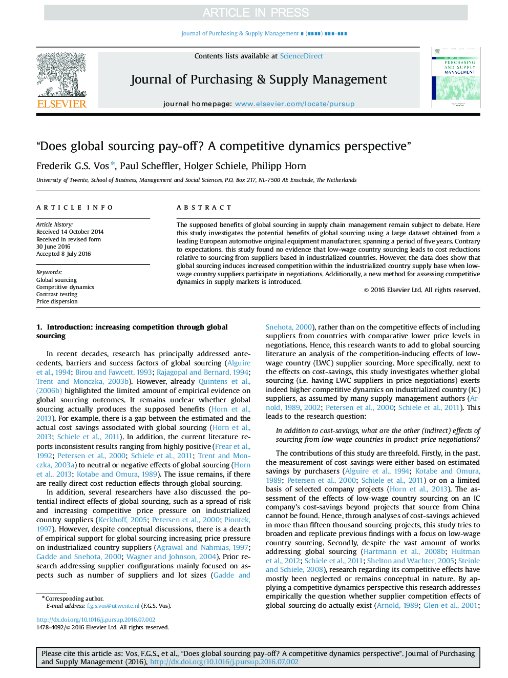 “Does global sourcing pay-off? A competitive dynamics perspective”