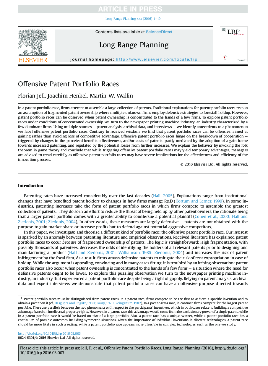 Offensive Patent Portfolio Races