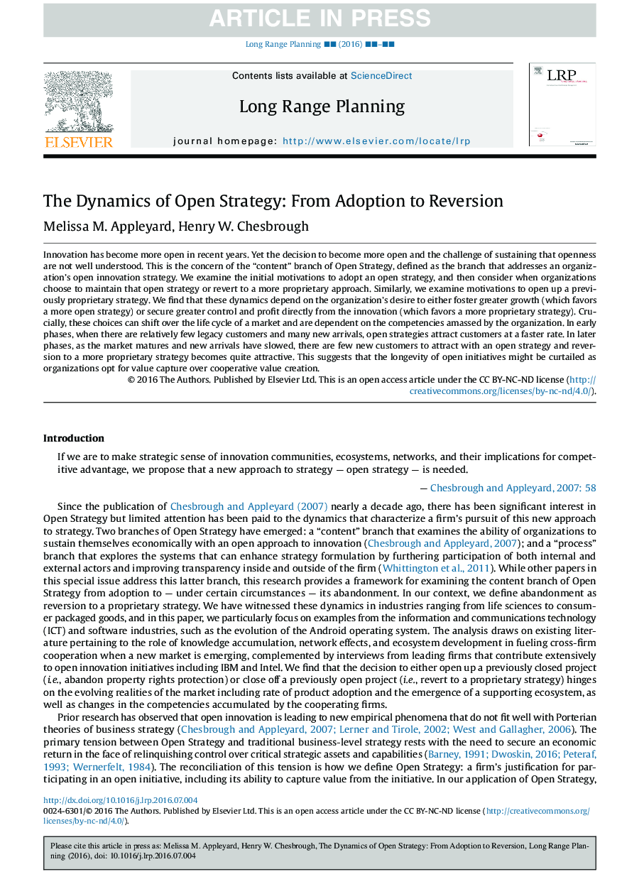 The Dynamics of Open Strategy: From Adoption to Reversion