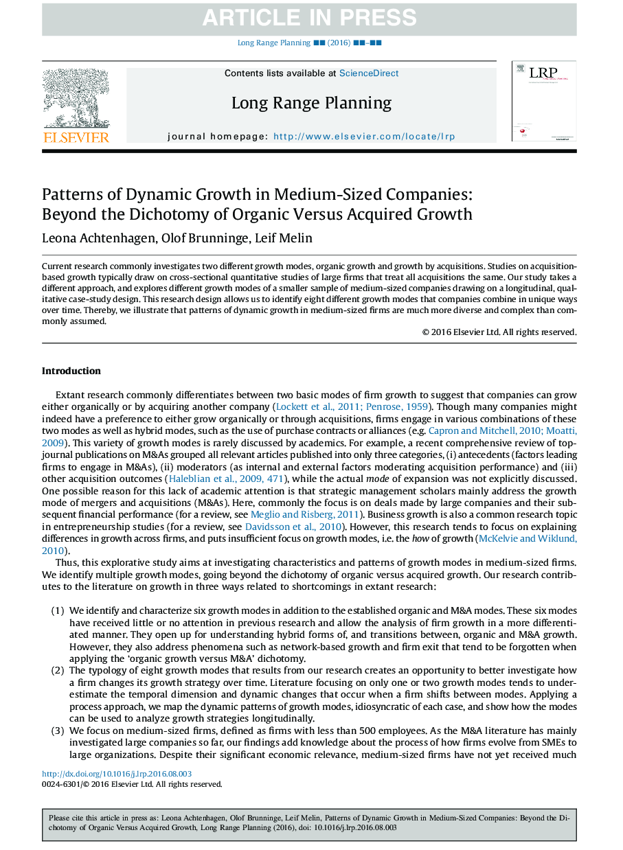 Patterns of Dynamic Growth in Medium-Sized Companies: Beyond the Dichotomy of Organic Versus Acquired Growth