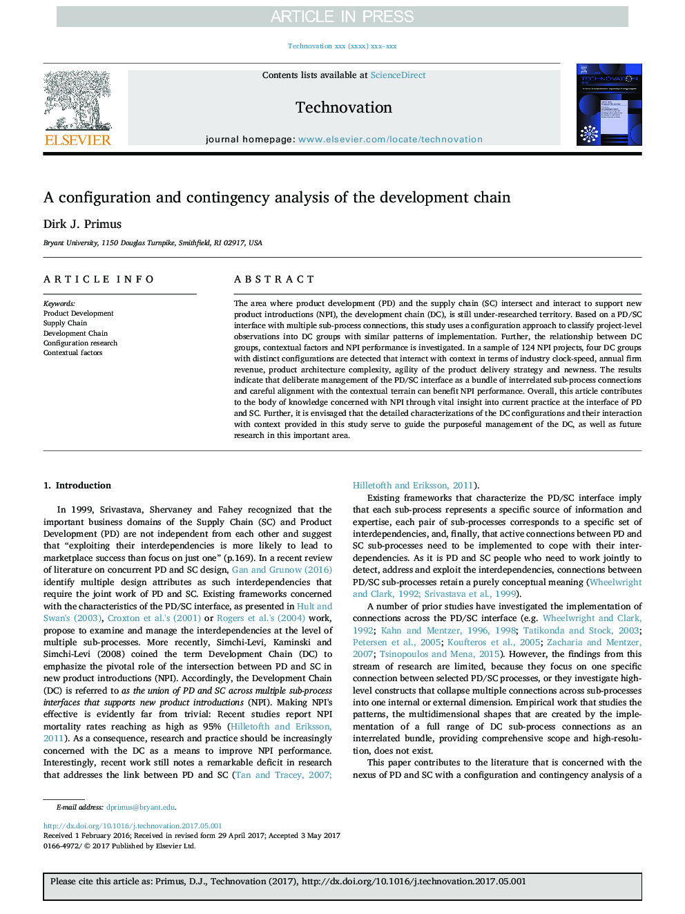 A configuration and contingency analysis of the development chain